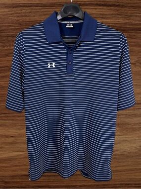 Under Armour Blue and White Stripes Men’s Performance Polo. Size XL
